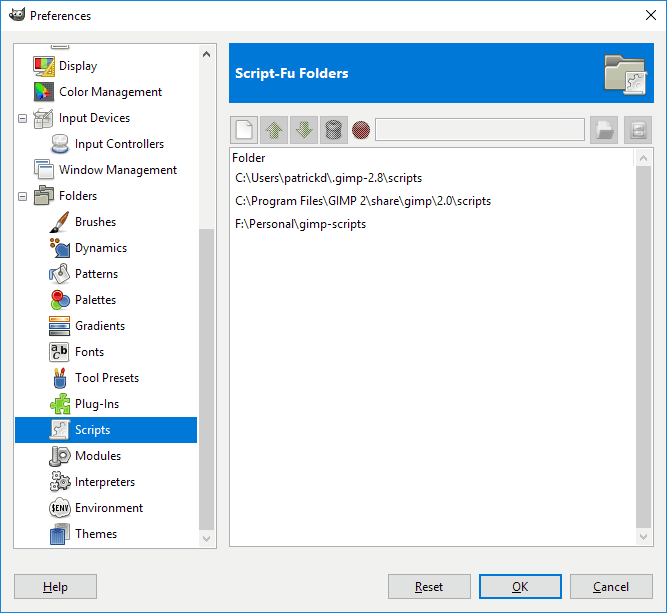GIMP Preferences Folders Dialog