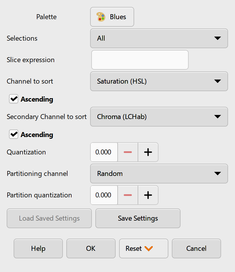 Example of generated dialog (Palette Sort Python plug-in)