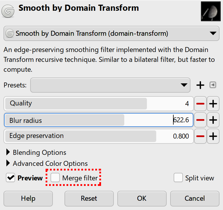 Example of Merge Filter checkbox